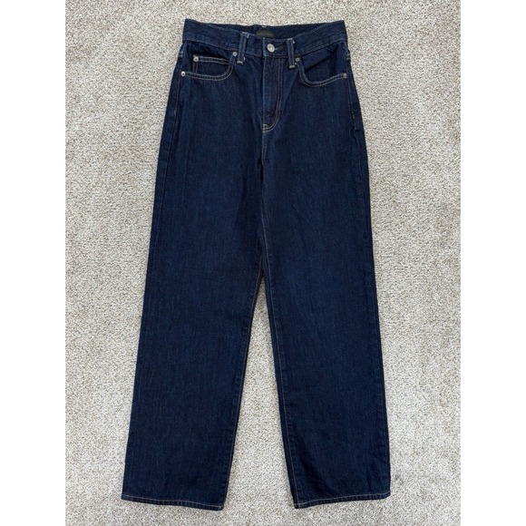 Uniqlo Jeans Womens 23 Blue High Rise Wide Leg Straight Dark Wash Kaihara Denim - Picture 1 of 12